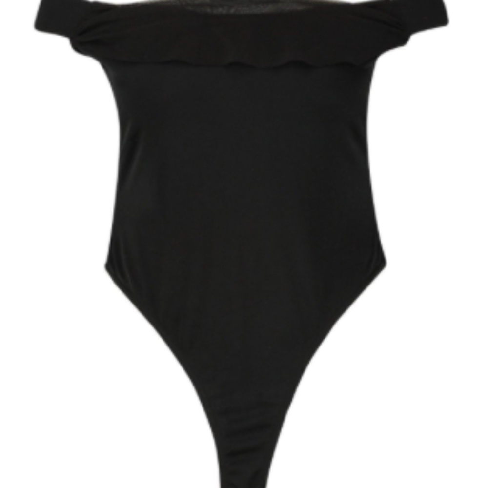 Black Bardot Mesh Bodysuit - PLUS